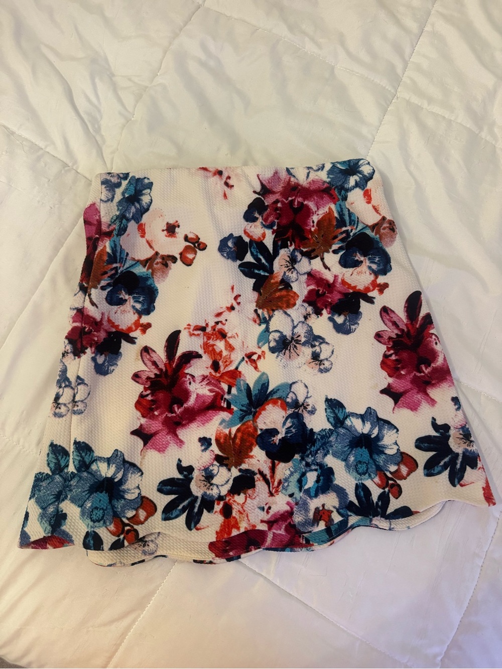 Lily White White Mini Skirt with Pink & Blue Floral Print